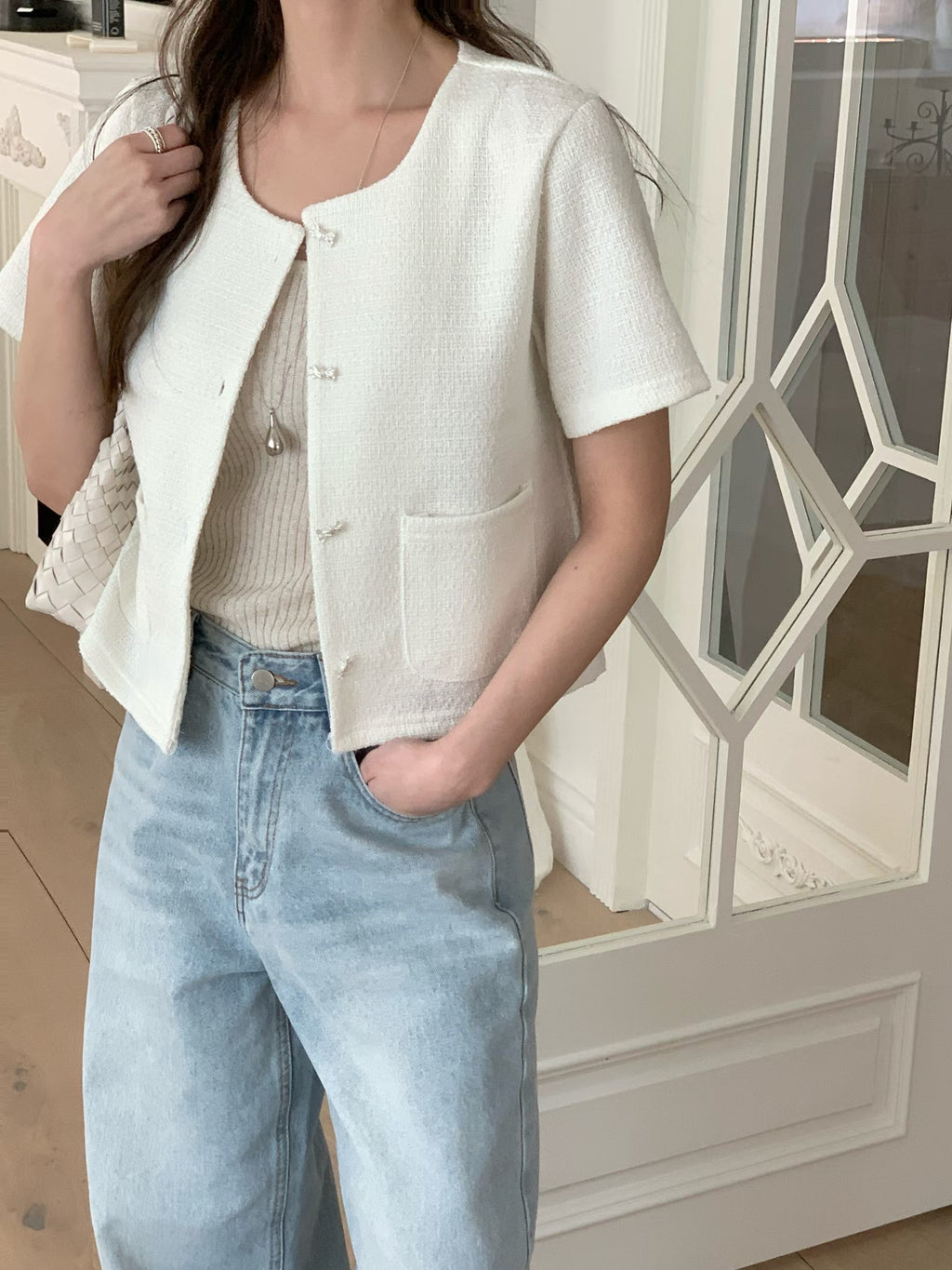 Little bow short sleeve blazer