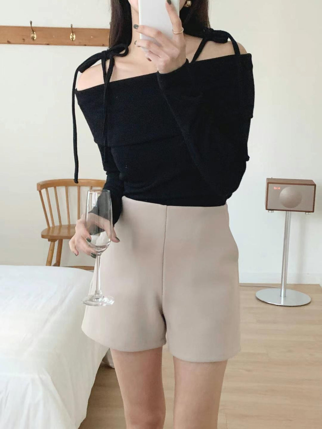 Tied-Off Shoulder Knit Top