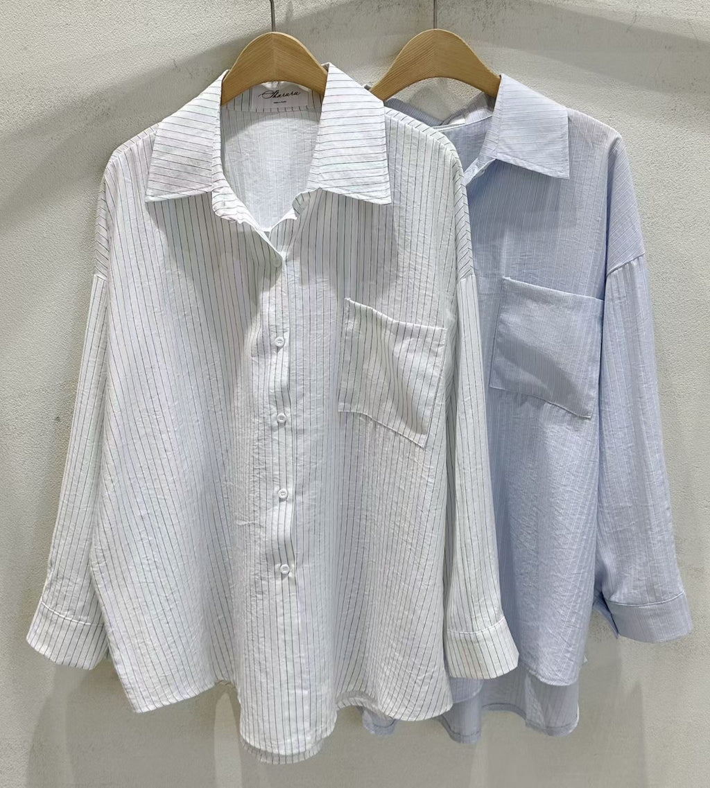 慵懶直間條衫恤衫外套