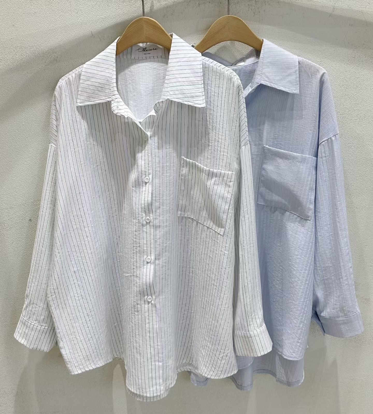 慵懶直間條衫恤衫外套