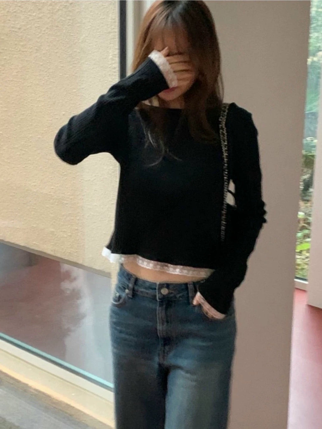 心形蕾絲坑紋上衣