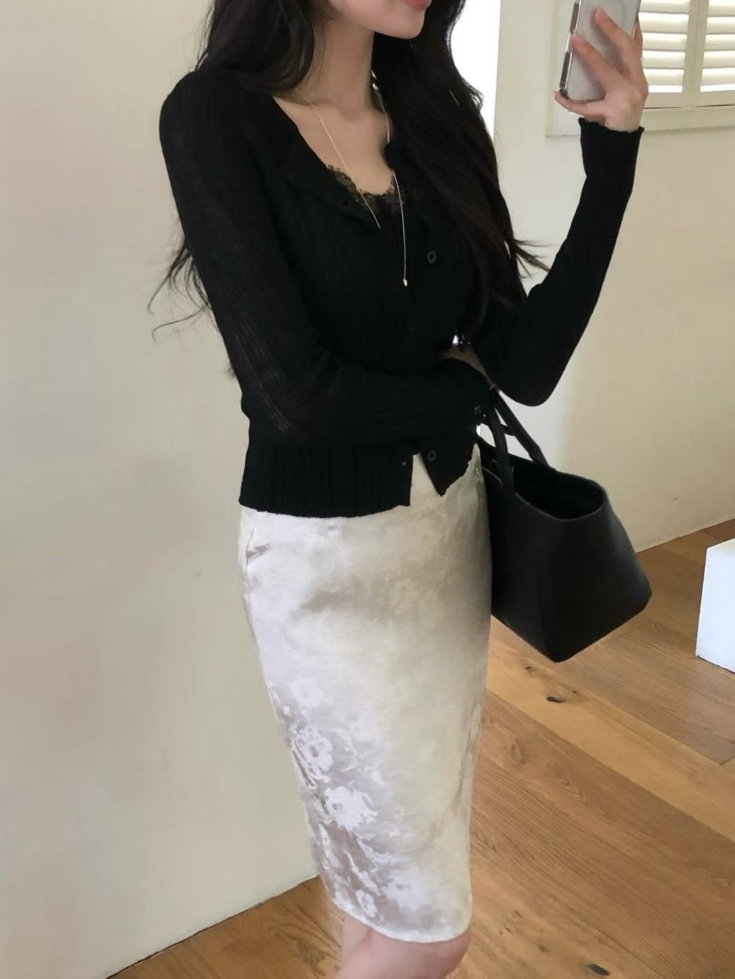 法式蕾絲拼接細坑條紋針織上衣