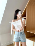 法式斜肩背心上衣