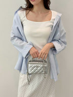 慵懶直間條衫恤衫外套