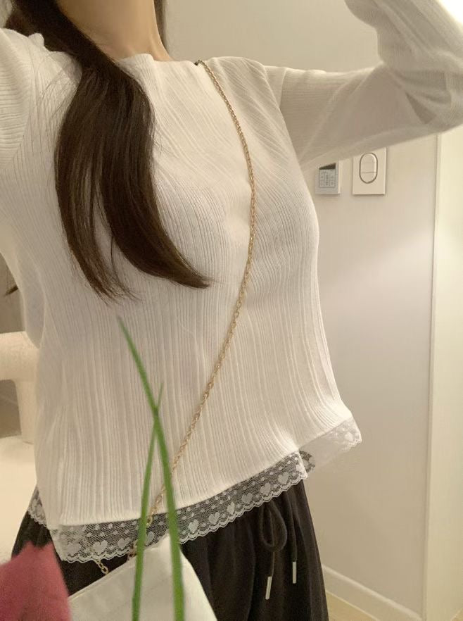 心形蕾絲坑紋上衣