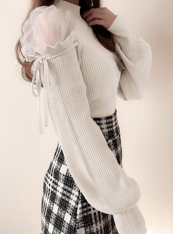 Tulle Shoulder Knit Top