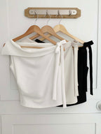 法式斜肩背心上衣