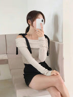 Off Shoulder Ribbon Knit Top
