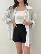 慵懶直間條衫恤衫外套