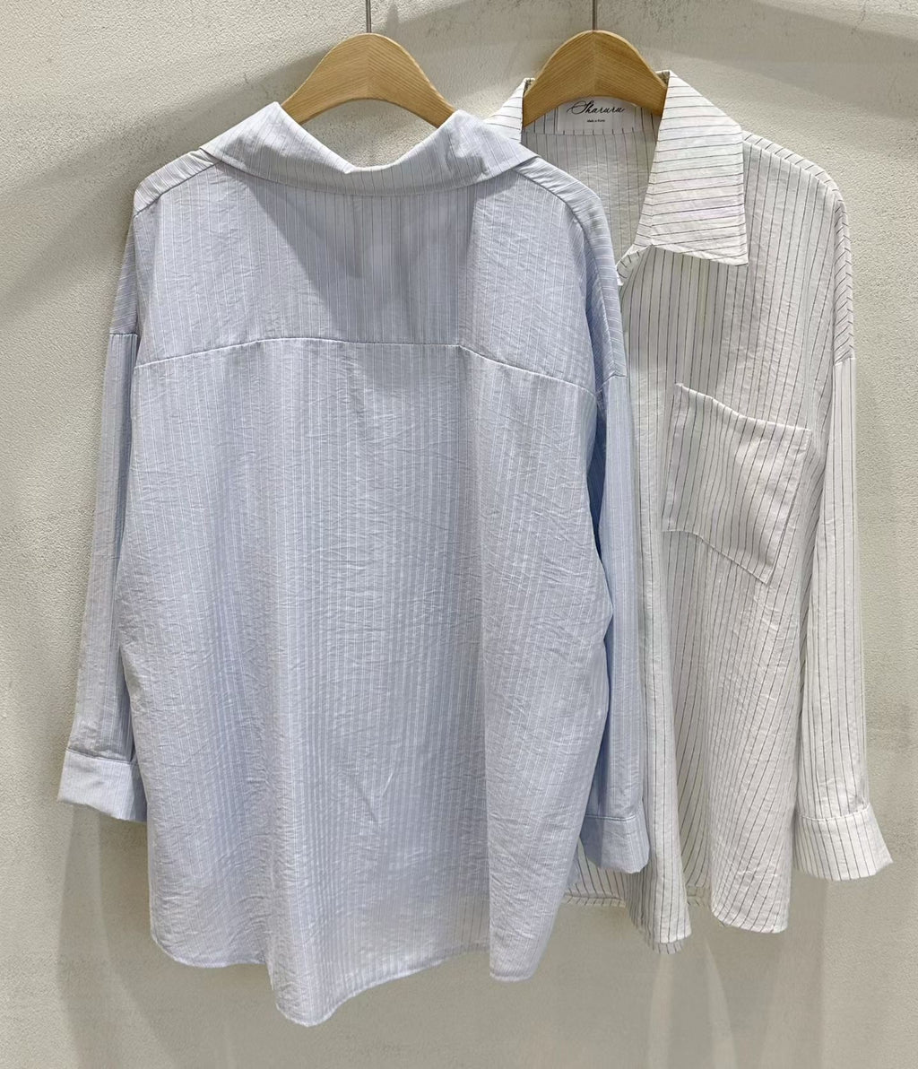 慵懶直間條衫恤衫外套