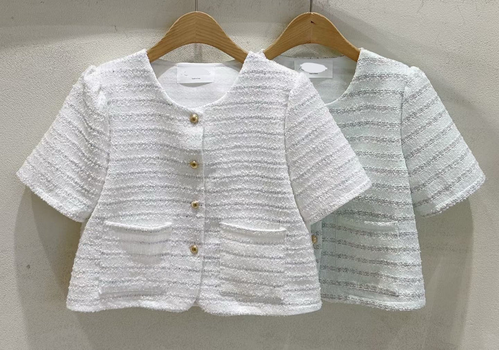 小香風短袖白色外套