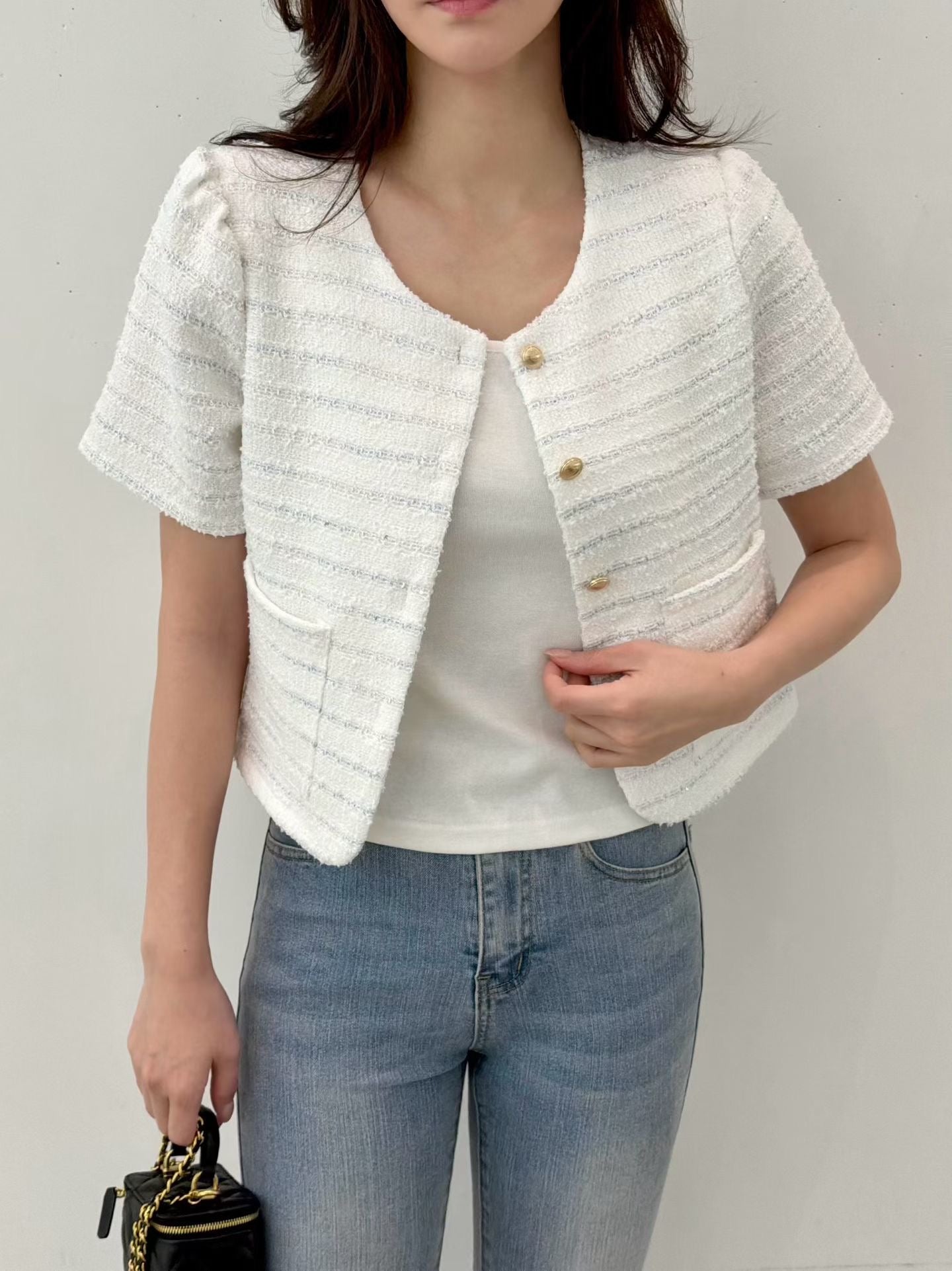 小香風短袖白色外套