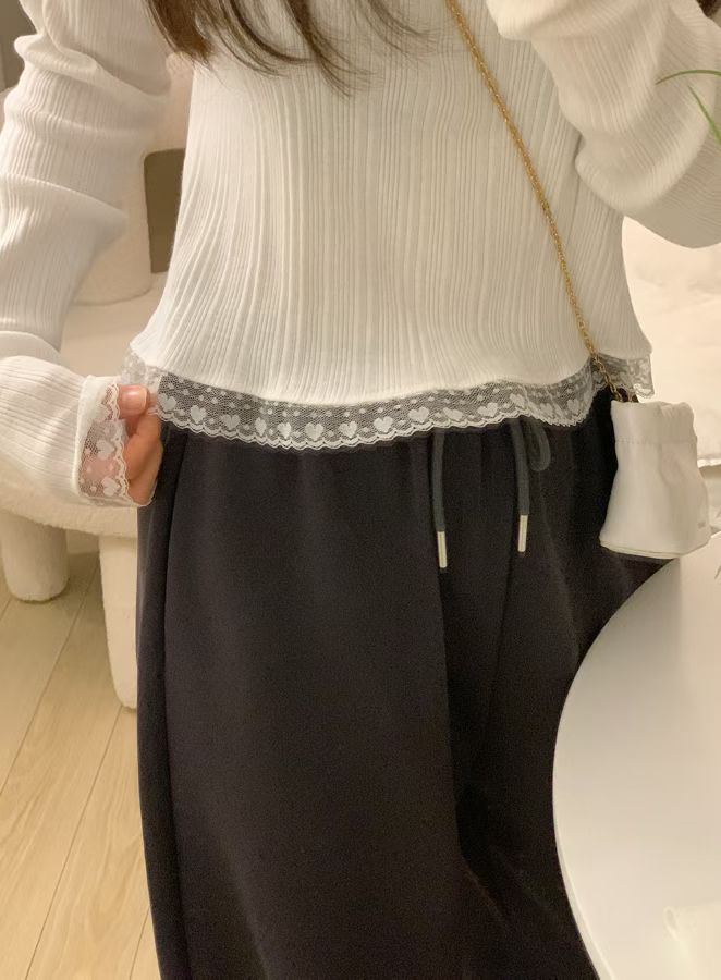 心形蕾絲坑紋上衣