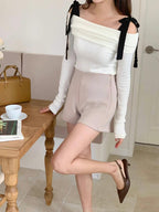 Off Shoulder Ribbon Knit Top