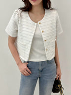 小香風短袖白色外套