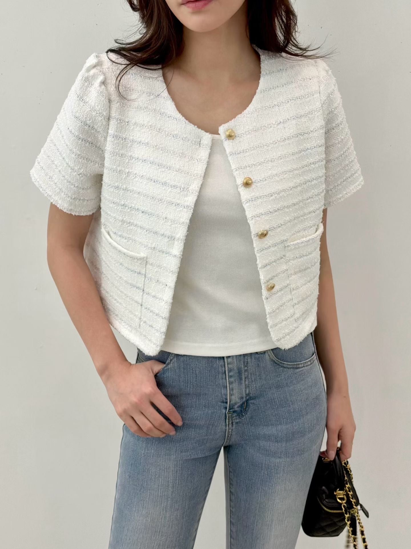 小香風短袖白色外套