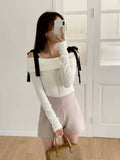 Off Shoulder Ribbon Knit Top