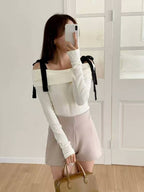 Off Shoulder Ribbon Knit Top