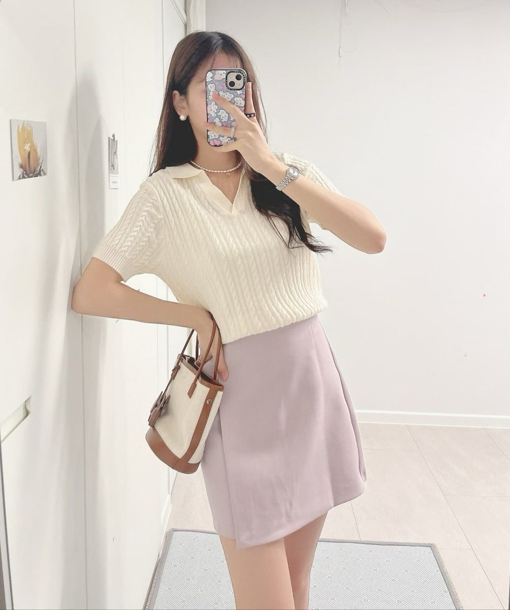 奶油麻花短袖上衣