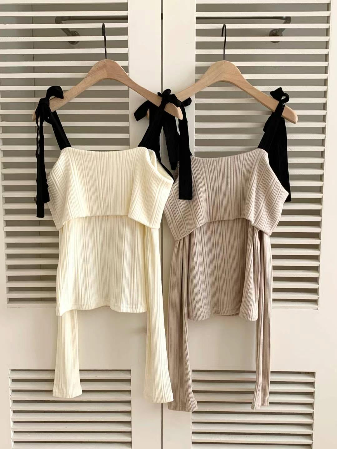 Off Shoulder Ribbon Knit Top
