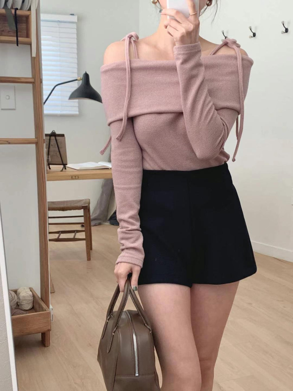 Tied-Off Shoulder Knit Top