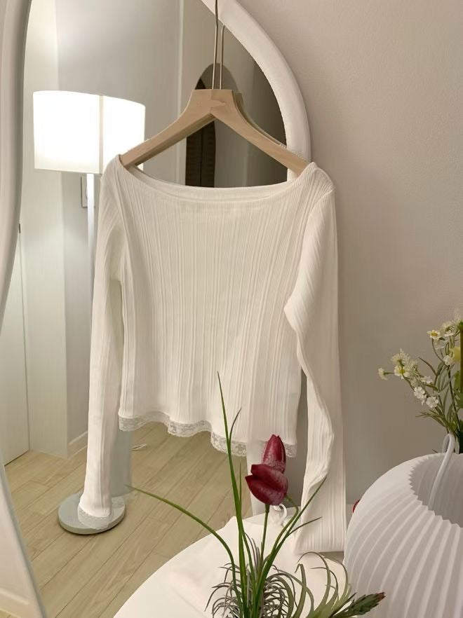 心形蕾絲坑紋上衣