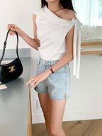 法式斜肩背心上衣