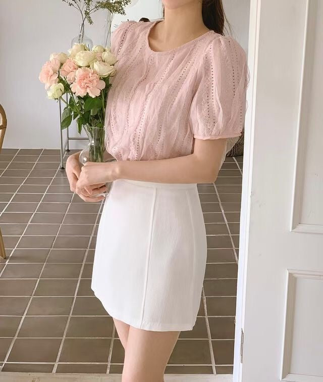 柔和蕾絲波浪上衣