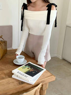 Off Shoulder Ribbon Knit Top