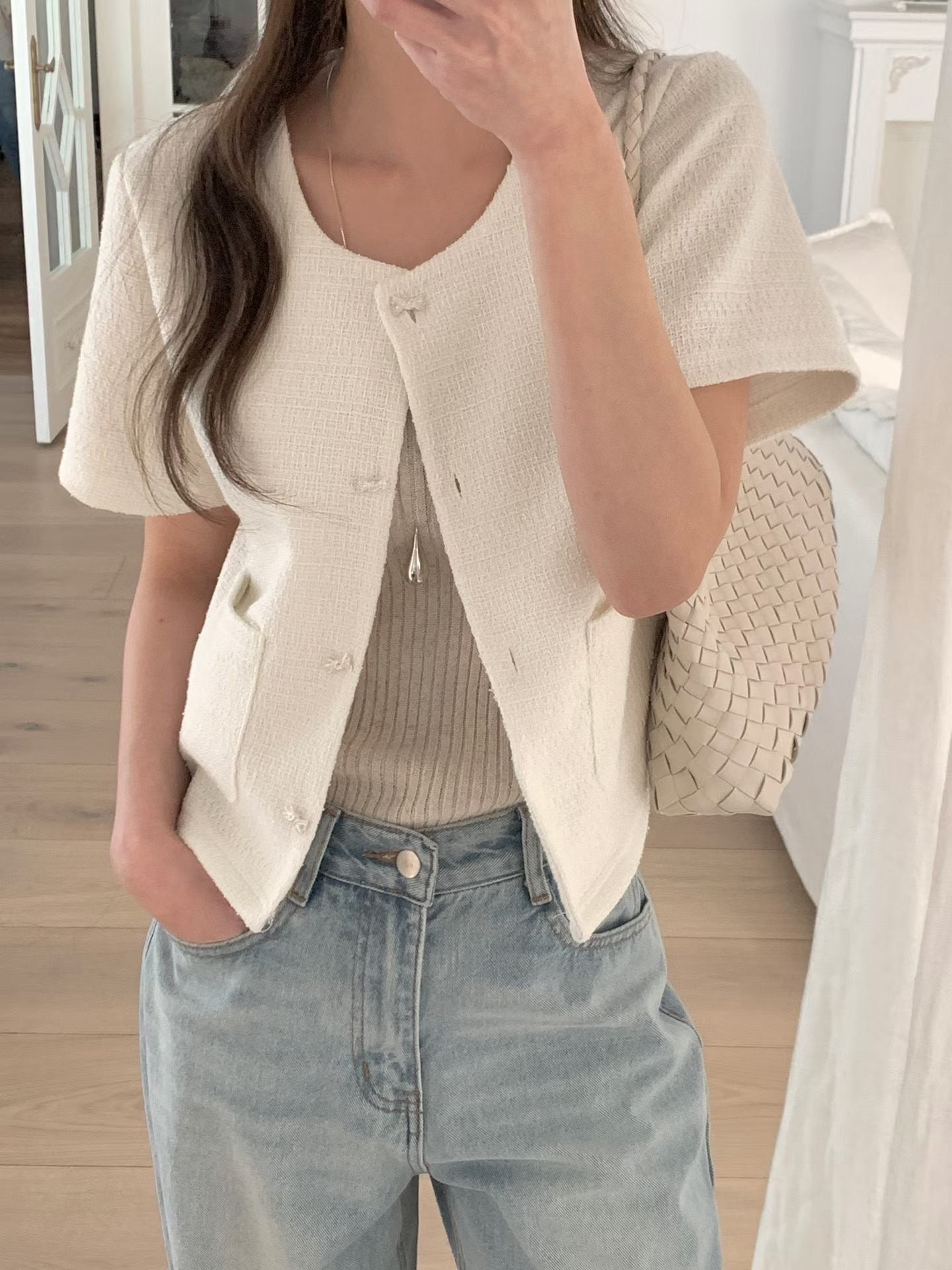 Little bow short sleeve blazer