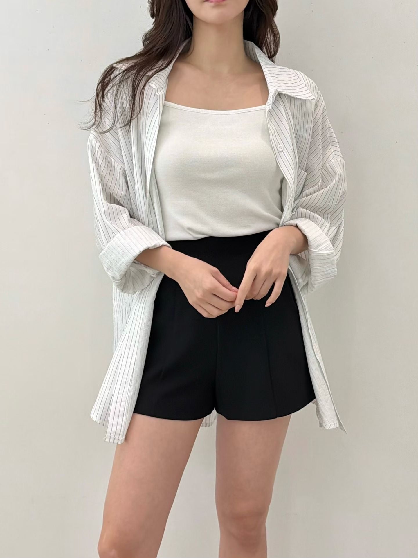 慵懶直間條衫恤衫外套