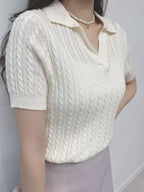 奶油麻花短袖上衣