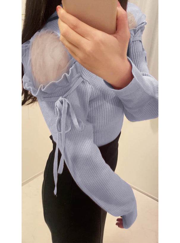 Tulle Shoulder Knit Top