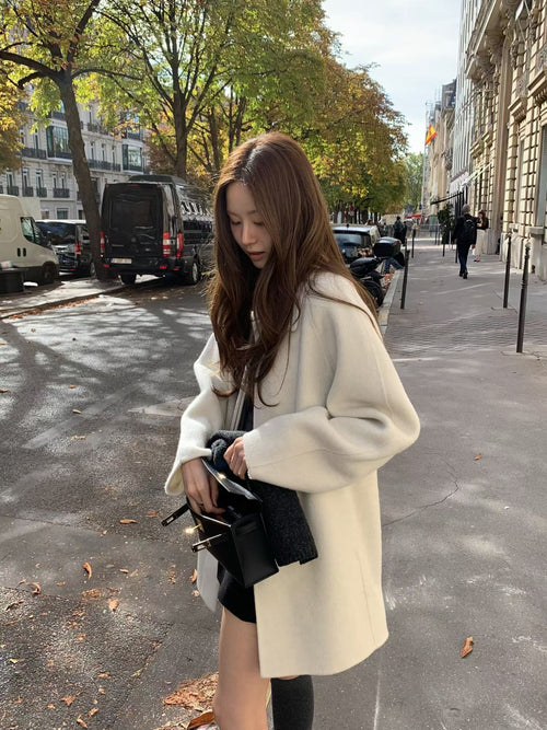 【OUNCE】French Chic Oversized Wool Raglan-sleeve Handmade Coat