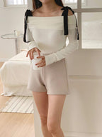 Off Shoulder Ribbon Knit Top
