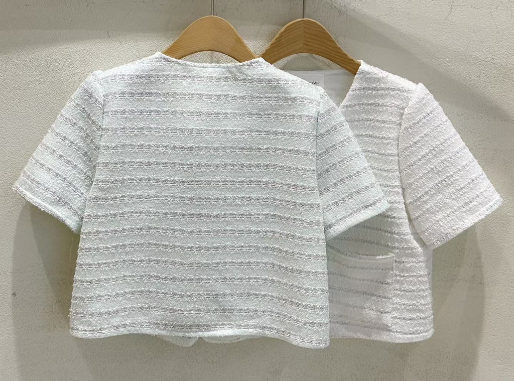 小香風短袖白色外套