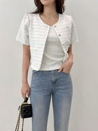 小香風短袖白色外套