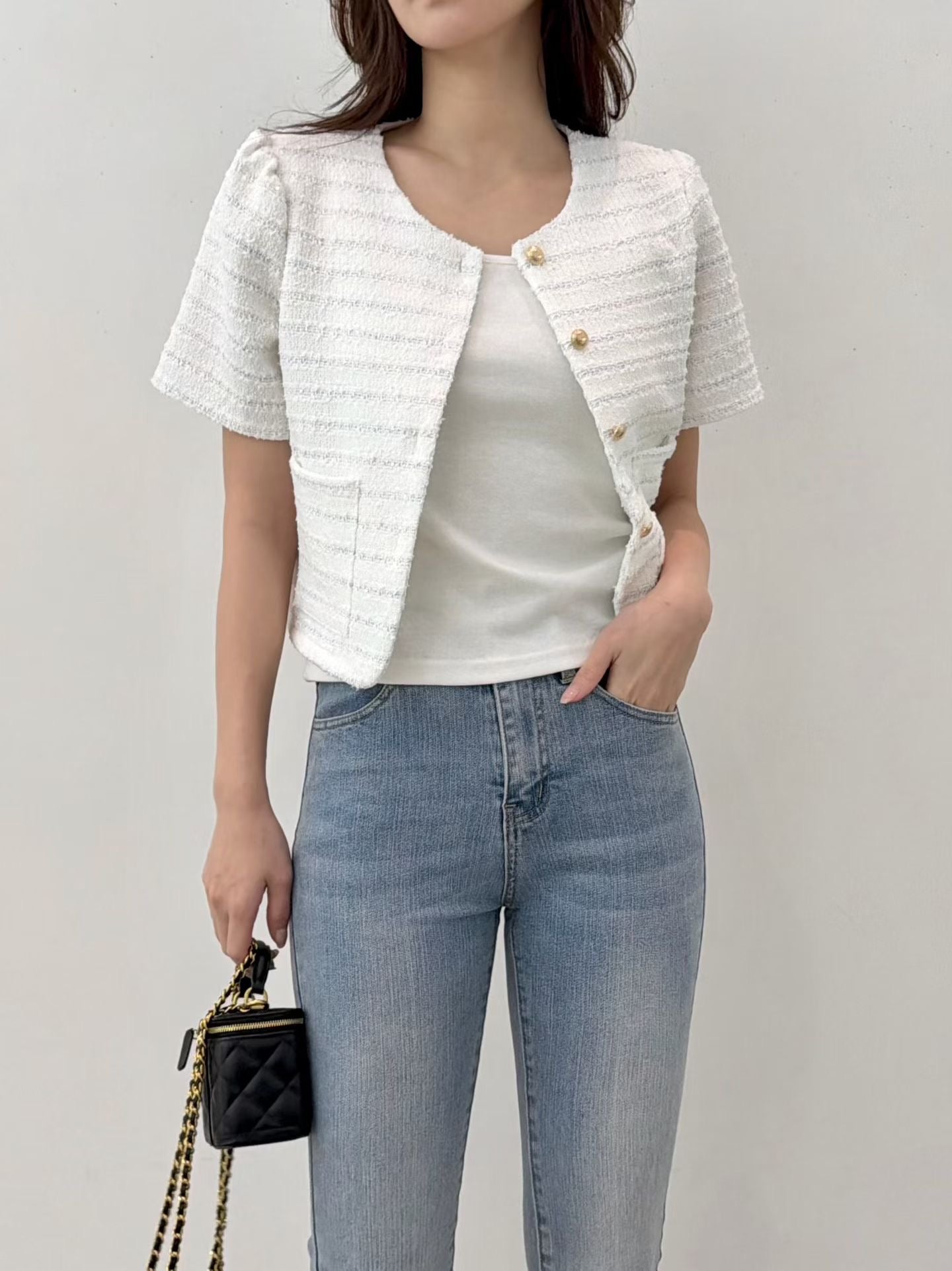 小香風短袖白色外套