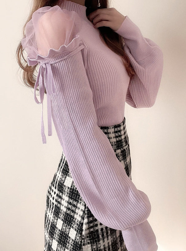Tulle Shoulder Knit Top