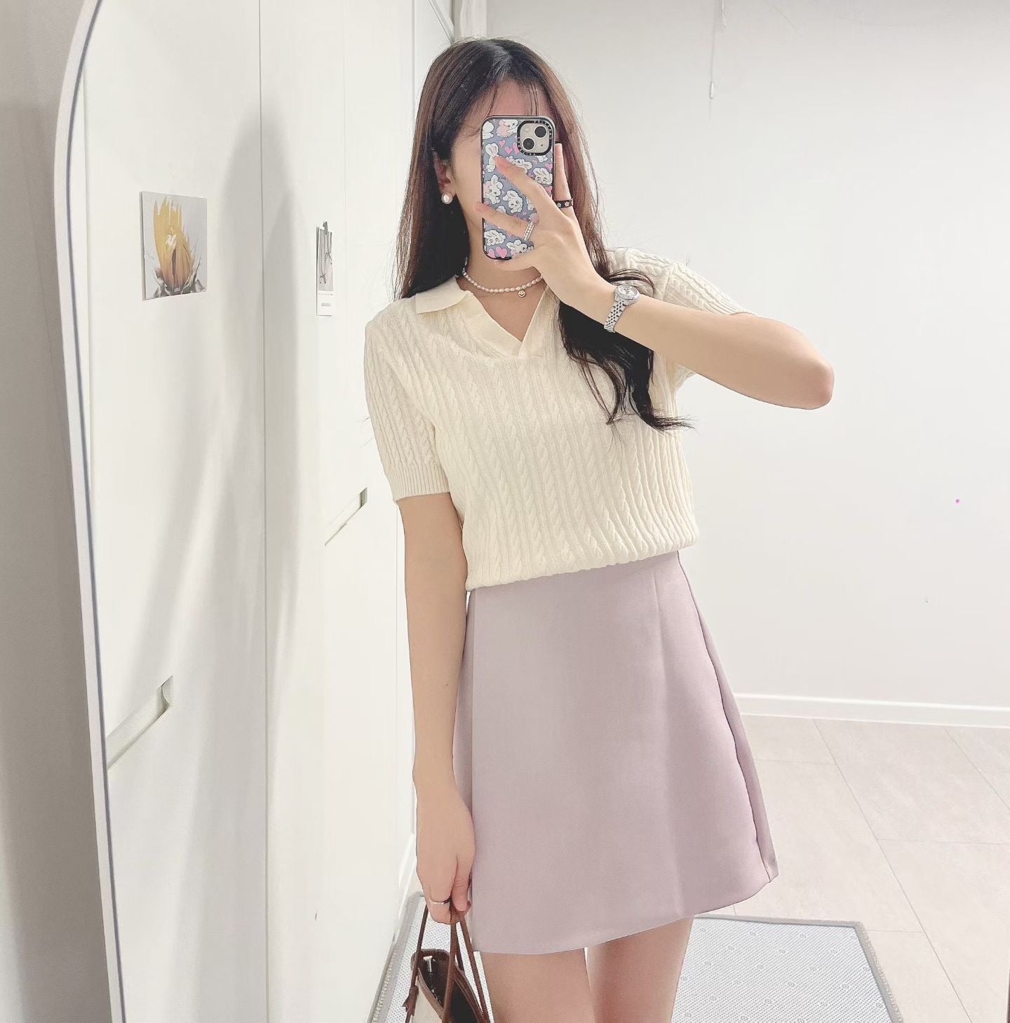 奶油麻花短袖上衣