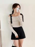 Off Shoulder Ribbon Knit Top