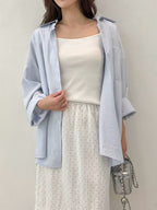 慵懶直間條衫恤衫外套