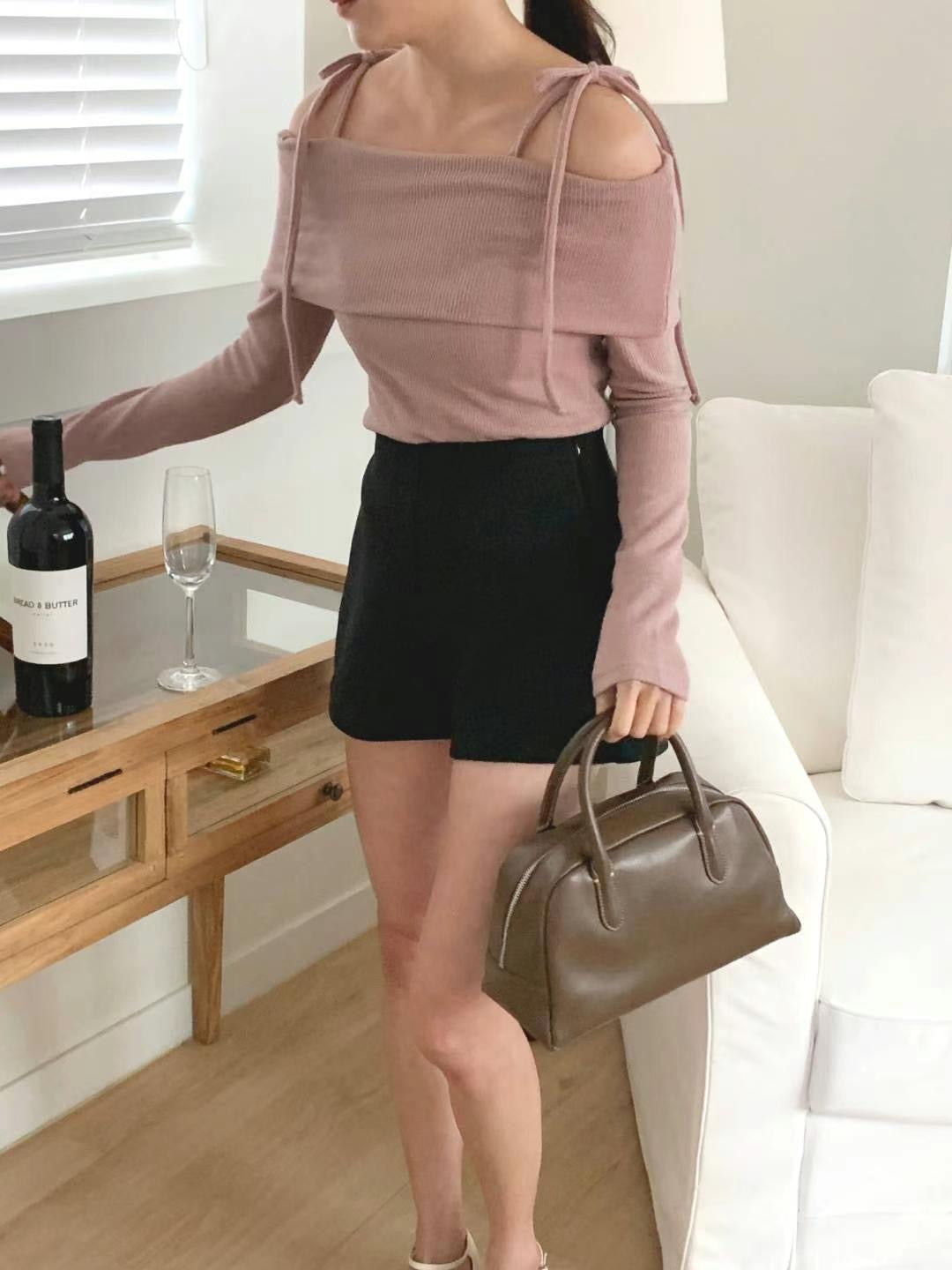 Tied-Off Shoulder Knit Top