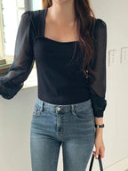 Sweetheart neckline chiffon top