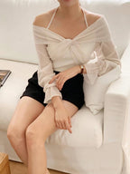 2-way sheer long-sleeved top