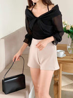 2-way sheer long-sleeved top