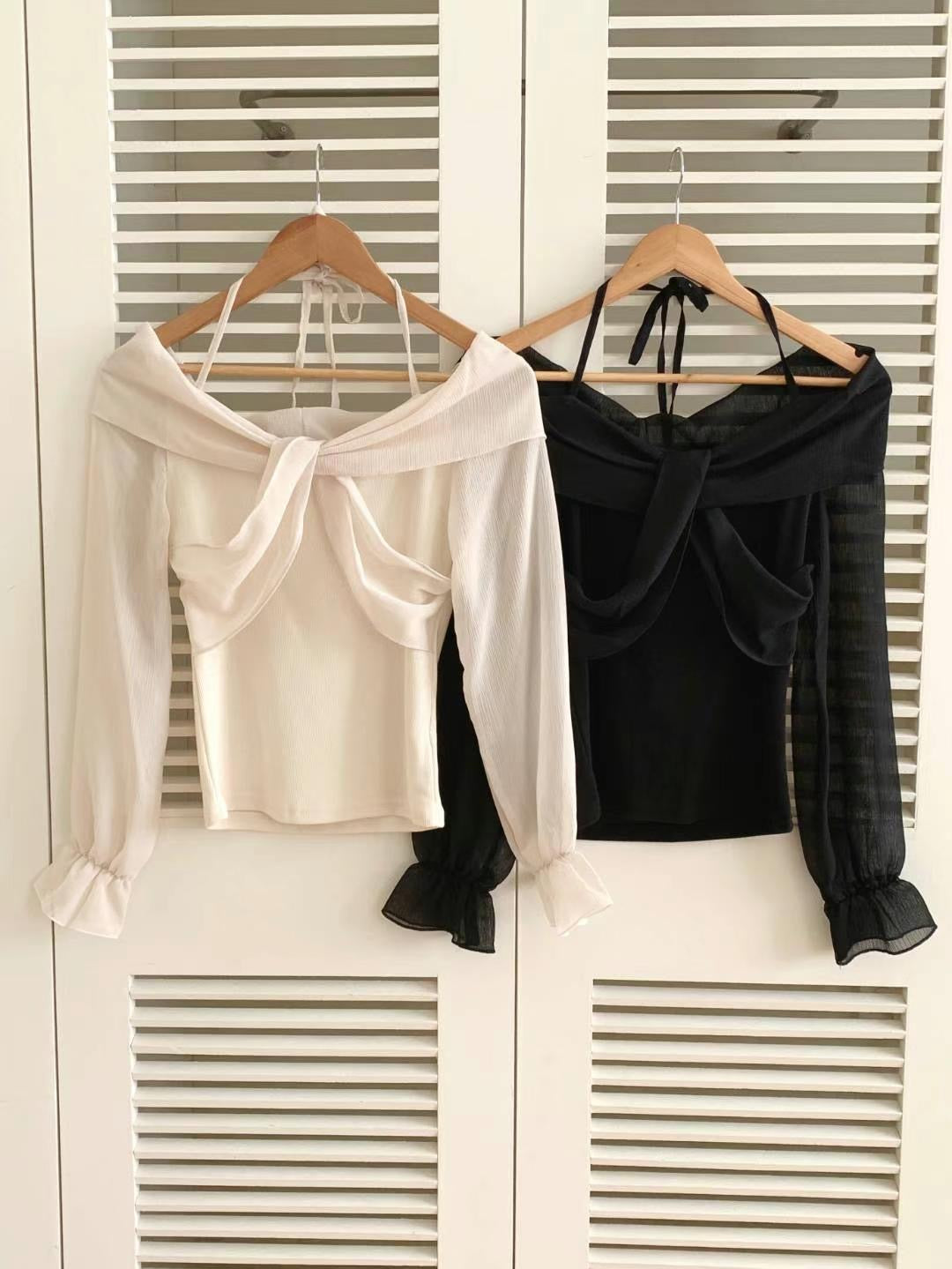 2-way sheer long-sleeved top